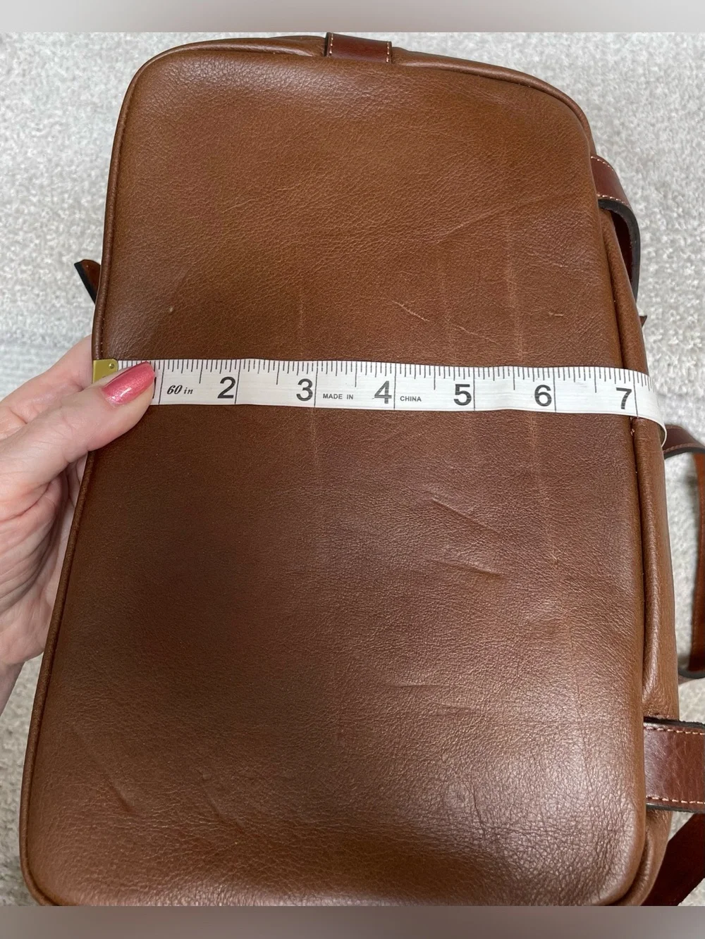 Vintage Artisan Brown Leather Backpack Embossed Crocodile/Alligator Emblem